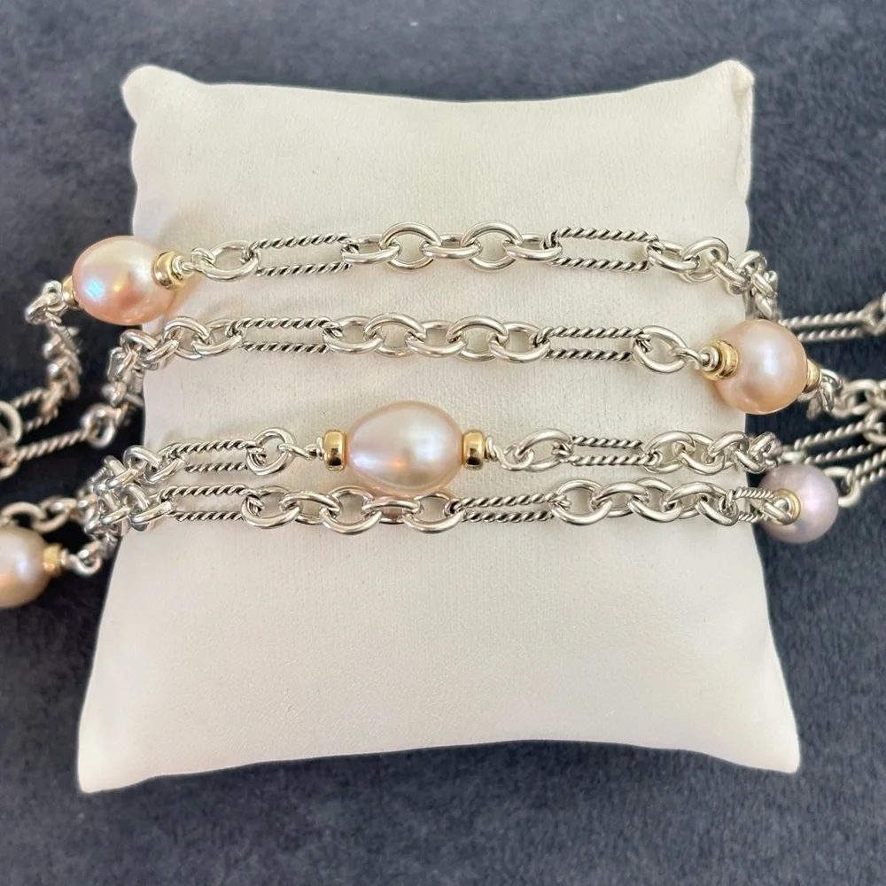 David Yurman 925 & 18k Gold Bijoux Pearl Station Necklace 36.5